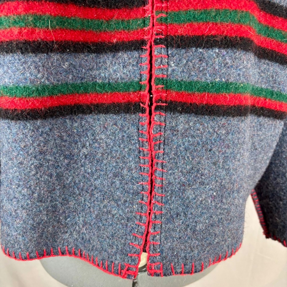 Handmade Gray Stripe Bog Jacket Zip Up from Pendleton Wool Blanket  | Woman's XL - Picture 4 of 15